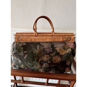 Vintage Ralph Lauren Polo Bag Luggage Duffle Weekender Floral Tapestry Leather